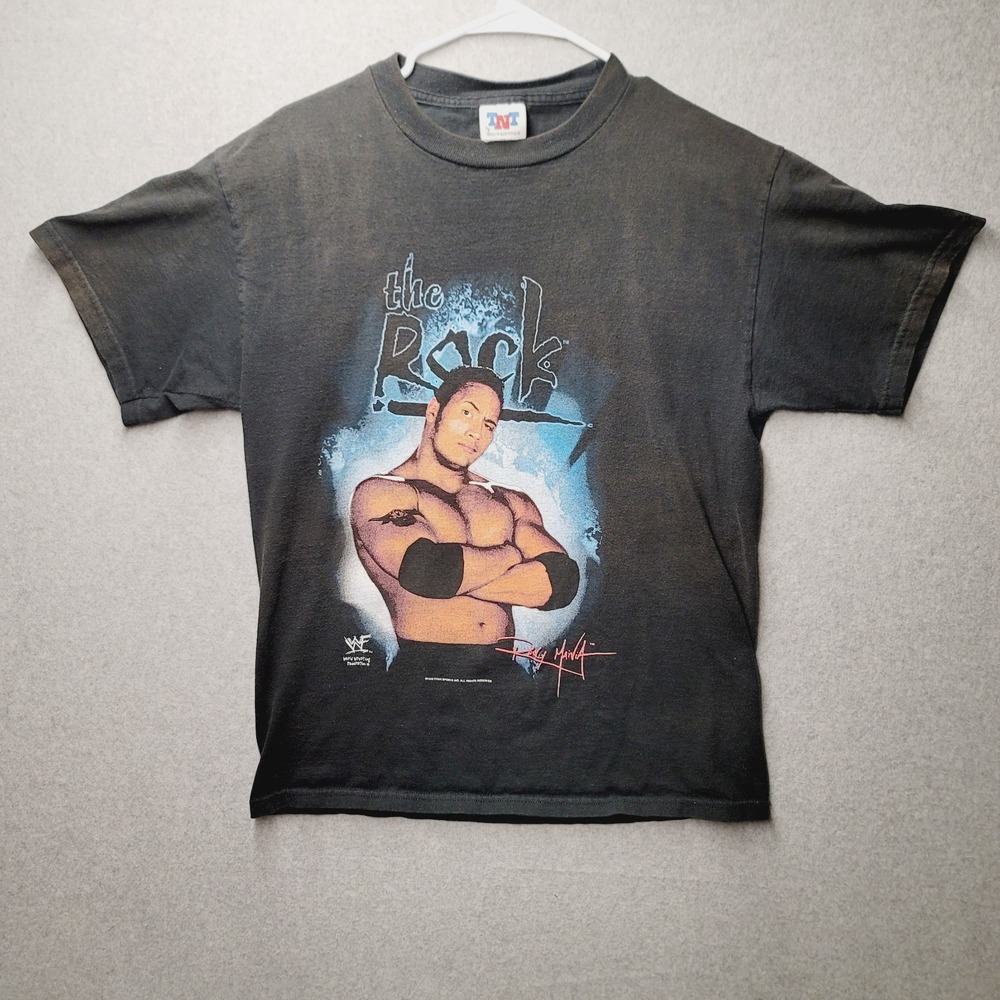 Vintage‎ 1998 WWF The Rock Wrestling T Shirt Mens Medium Black Tee Titan Sports